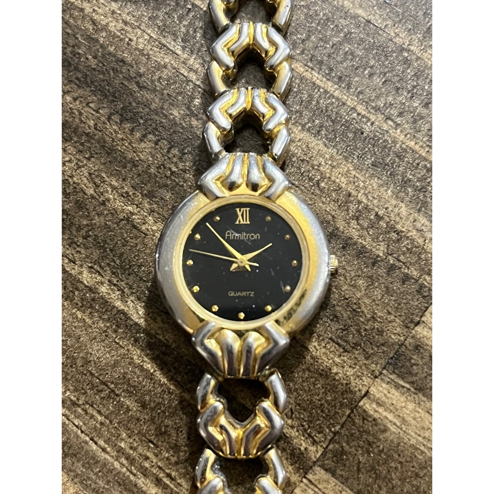 Armitron Womens Two Tone Quartz Watch Black Dial 25/5824 400.101 Chain Link